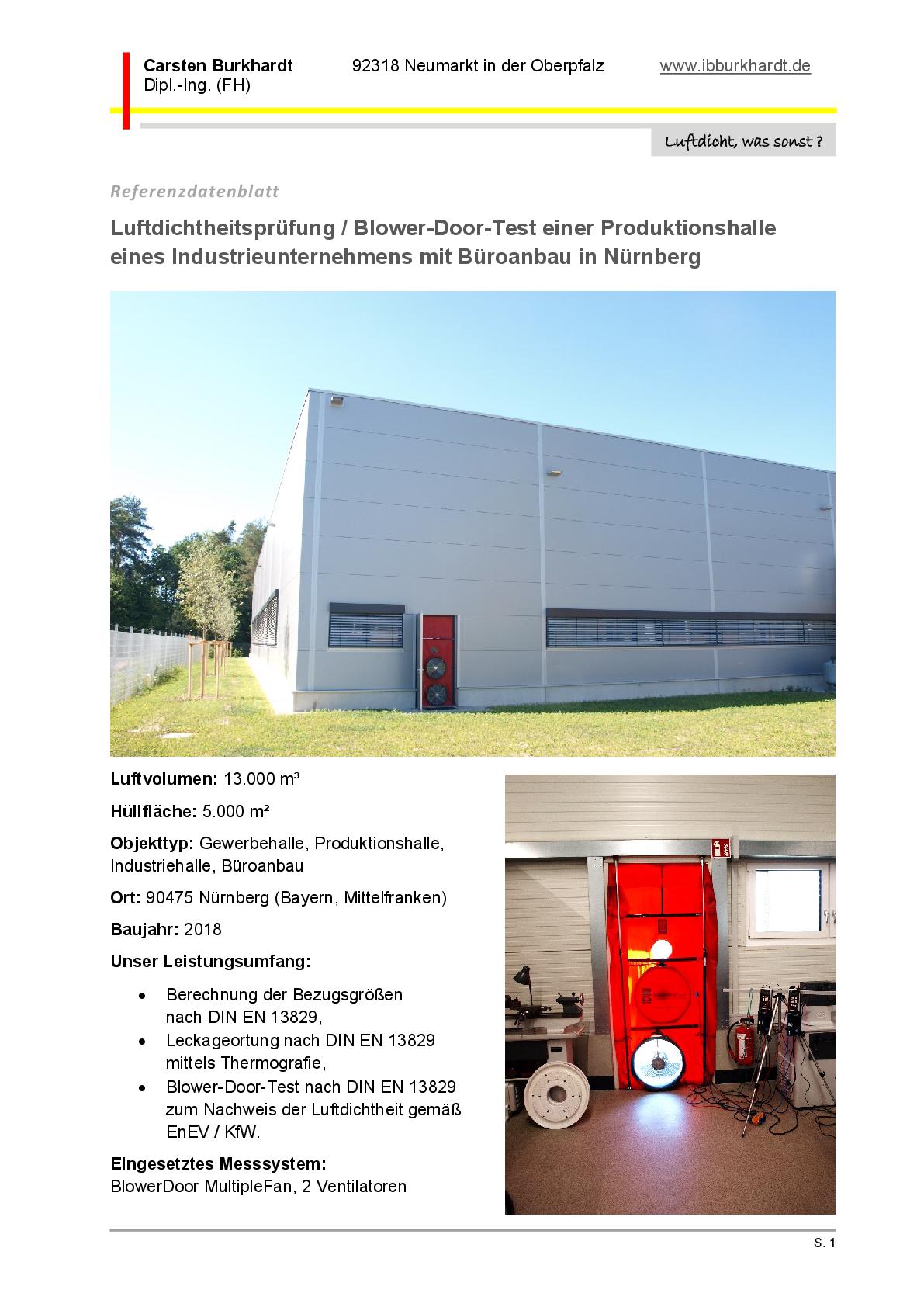 Produktionshalle eines Industrieunternehmens mit Büroanbau in Nürnberg (Bayern, Mittelfranken)