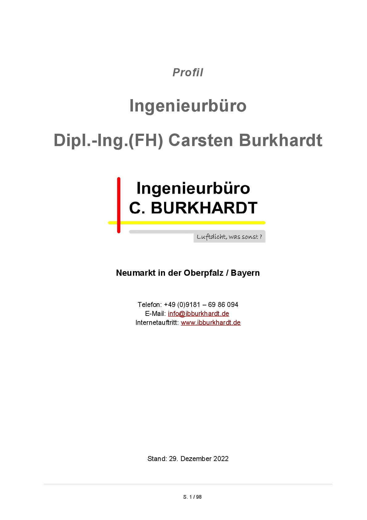 Titelseite Profil Ingenieurbuero Carsten Burkhardt